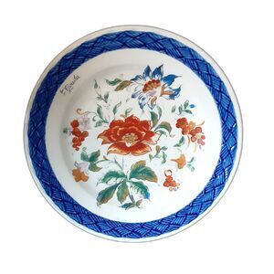 11" ceramic G. Gouda Italy plate blue orange floral basket weave edge